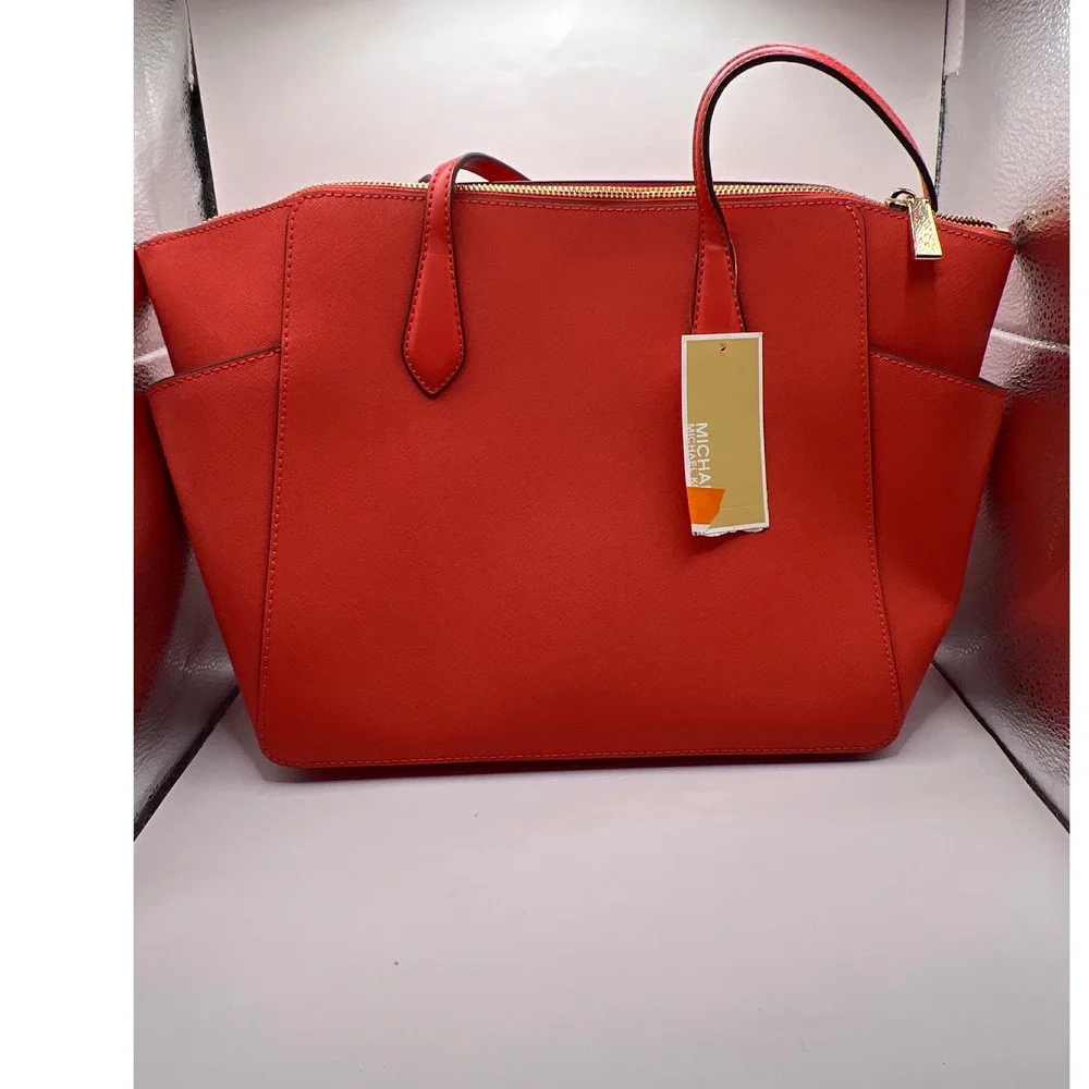 Michael Kors Marilyn Medium TZ MK Tote Spiced Coral Leather Handbag DESIGNER NWT